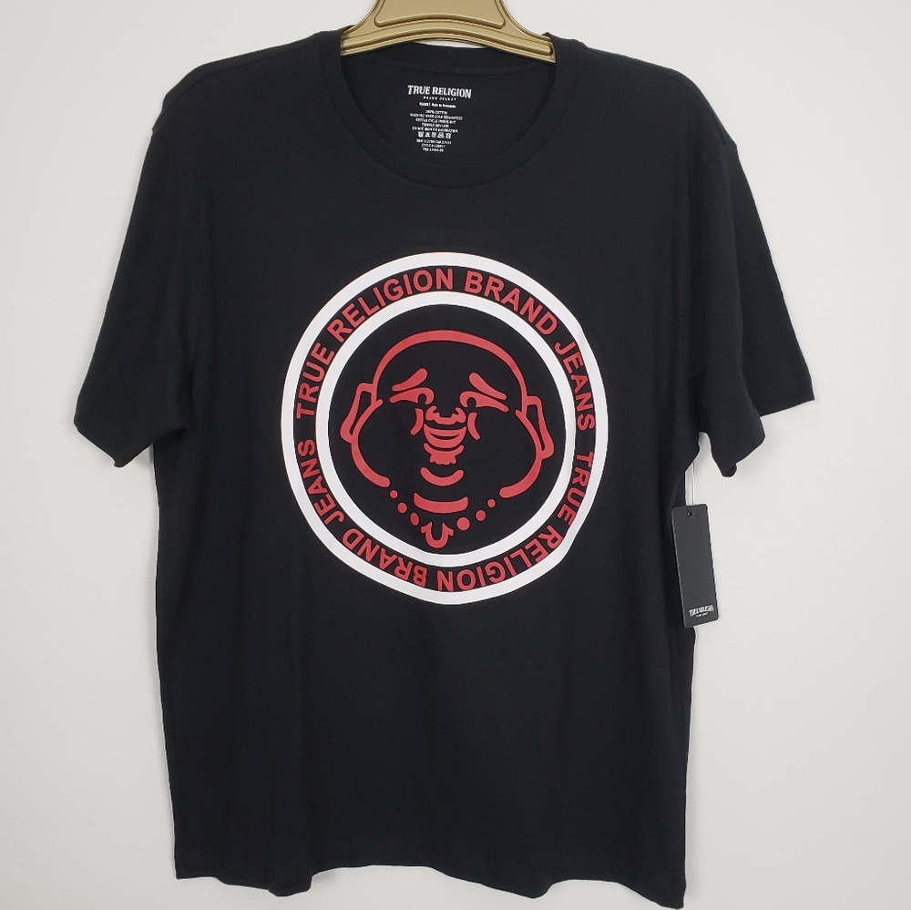 True Religion Mens Buddha Face Crew T-Shirt Size XXL Jet Black